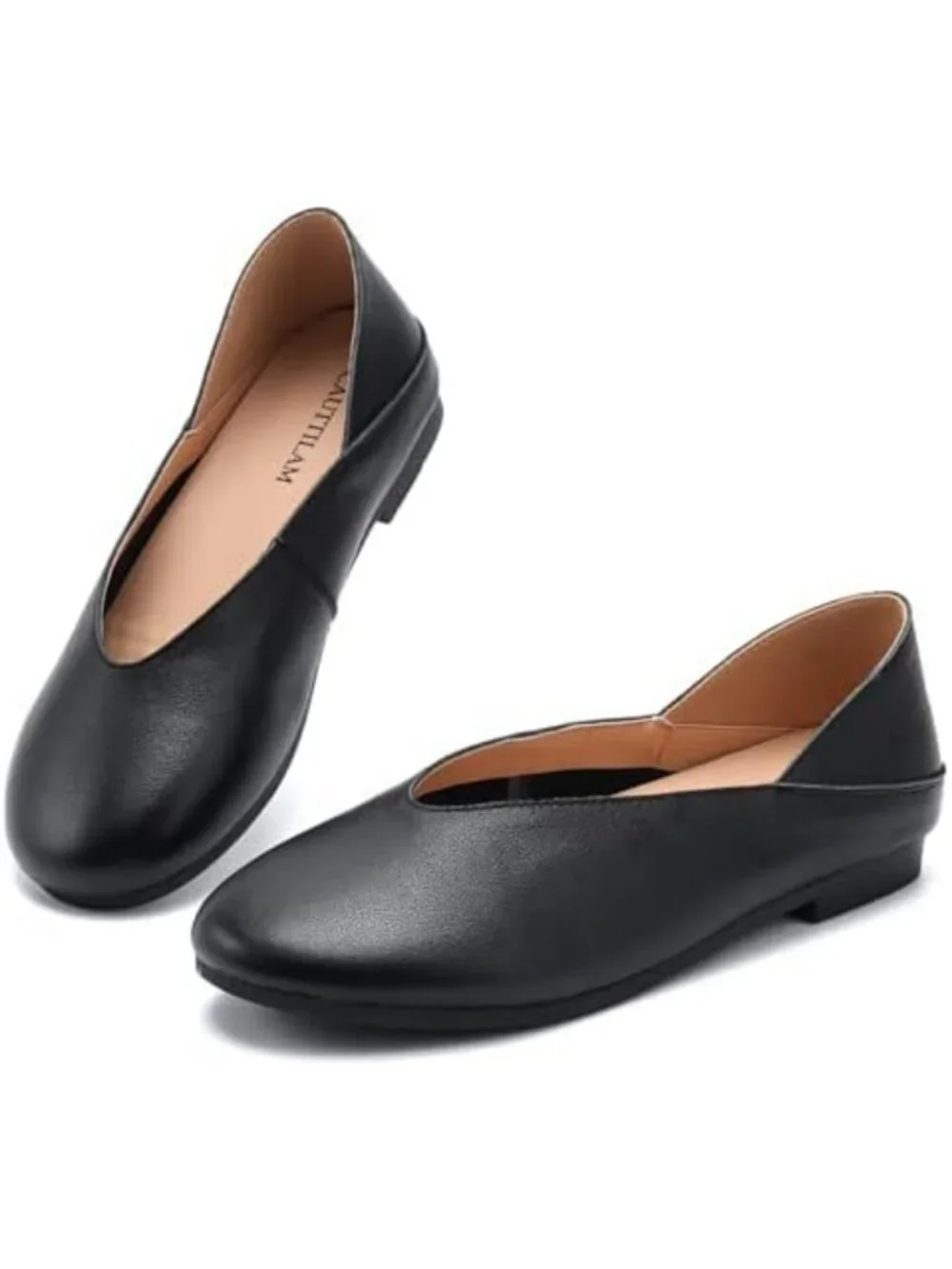 Classic Leather Ballet Flats - Soft Round Toe Slip-Ons, Comfortable Low Heel